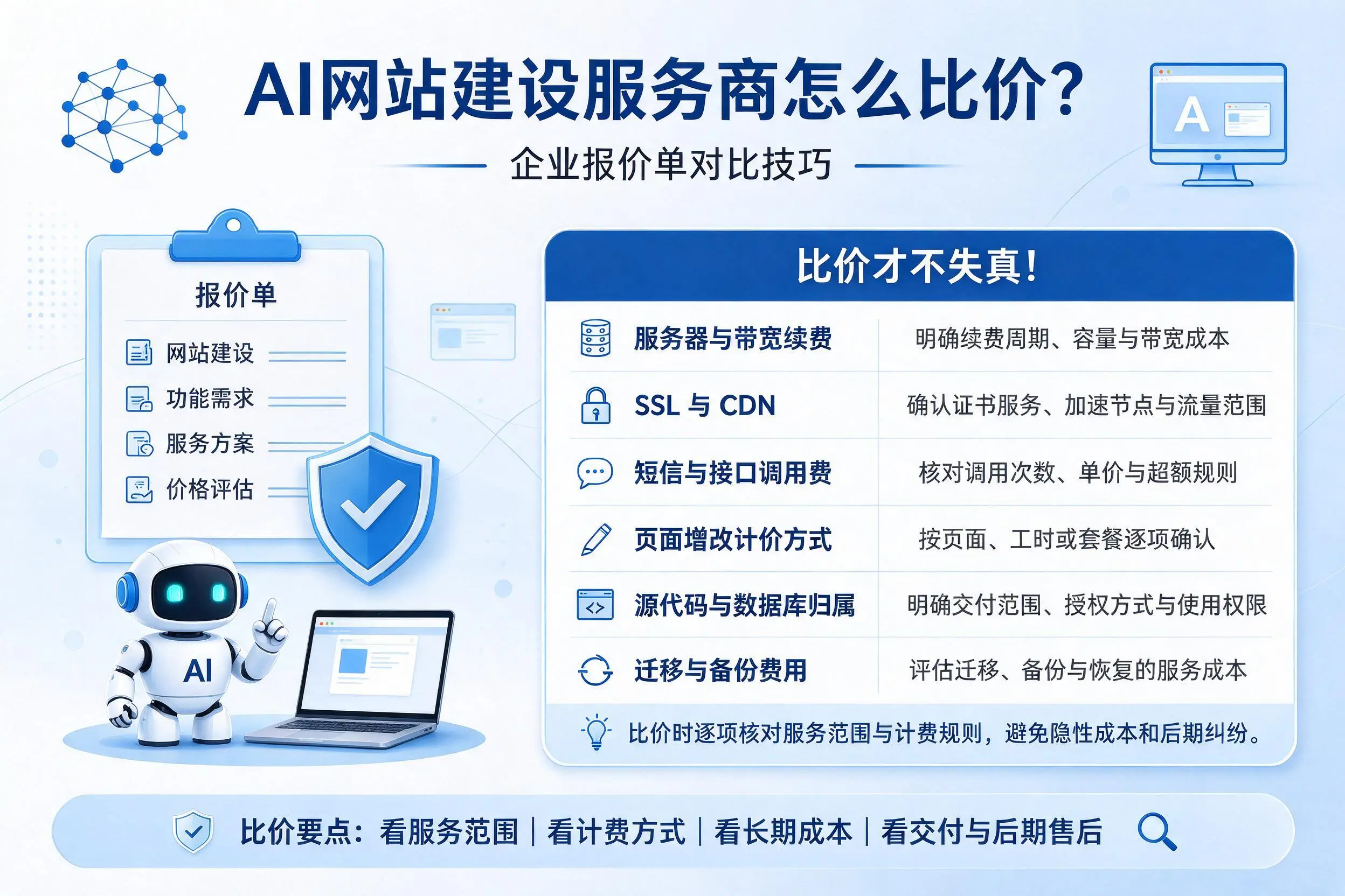 AI网站建设服务商怎么比价?淮南企业报价单对比技巧